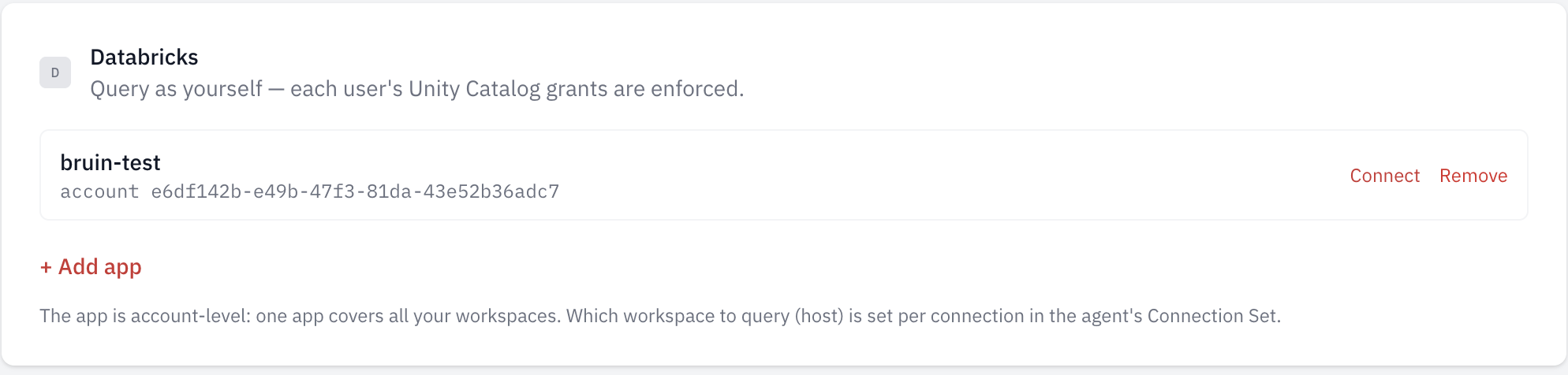 Databricks app registered in Bruin