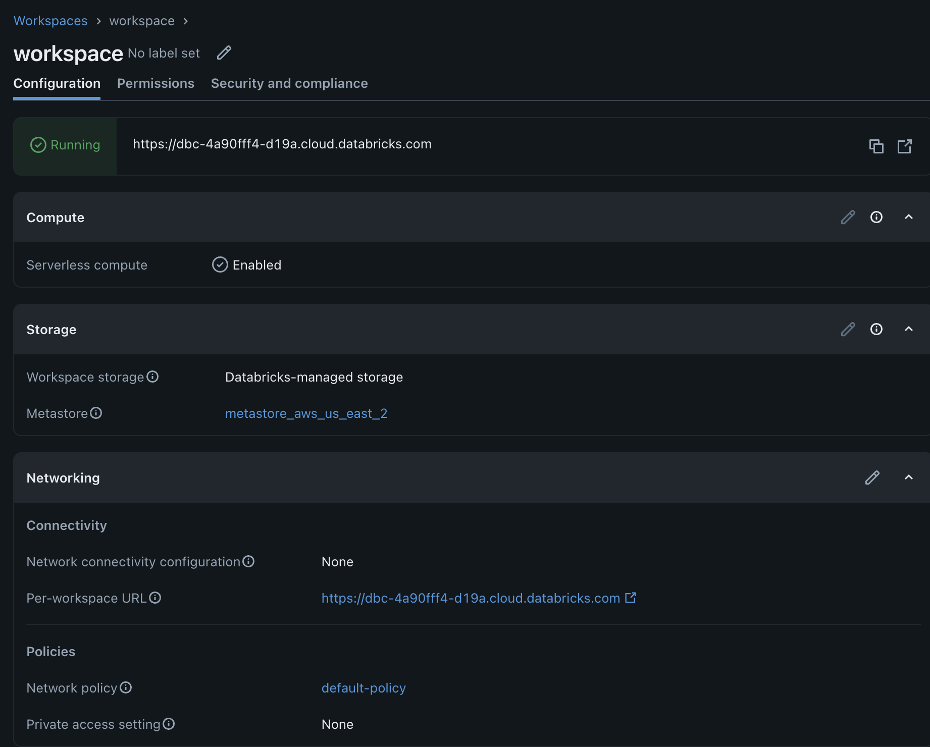 Workspace URL in Databricks account console