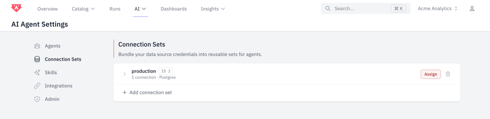 Connection Sets in AI Agent Settings
